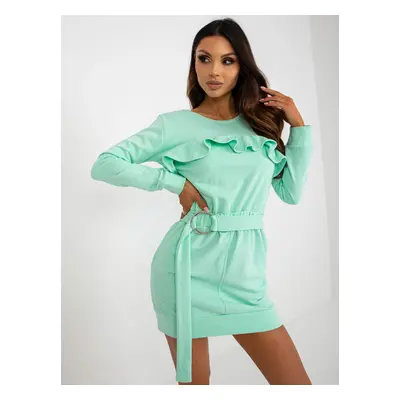 Mint mini sweatshirt dress with pockets and belt