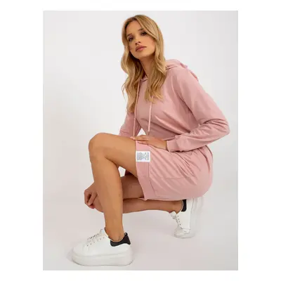 Light pink basic sweatshirt dress with pockets