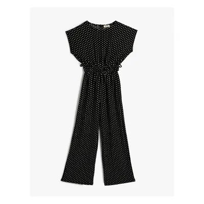 Koton Polka Dot Jumpsuit Round Neck Pleated Waist