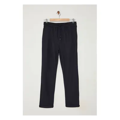 Trendyol Navy Blue Slim Fit Elastic Waist Tied Knitted Casual Trousers