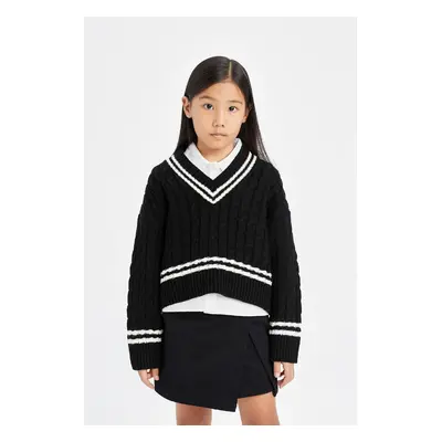 DEFACTO Girl Regular Fit V Neck Sweater