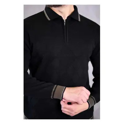 66492 Dewberry Zippered Polo Neck Knit Mens Sweater-BLACK