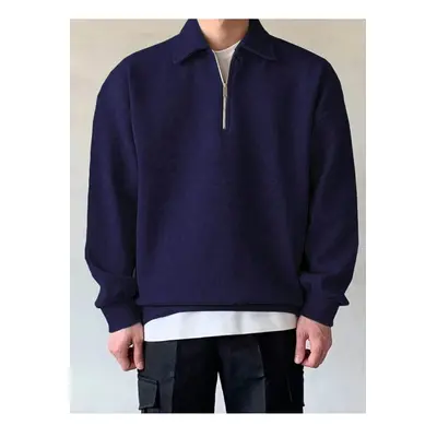 43297 Dewberry Oversize Half Zipper Mens Sweatshirt-NAVY