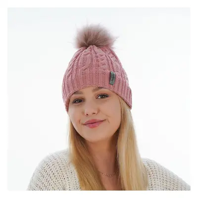 AGBO Woman's winter hat pink Mirka with pompom