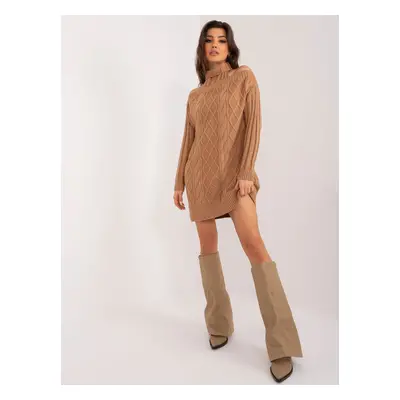 Off-the-shoulder camel knitted dress