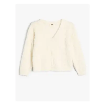 Koton Plush Cardigan V Neck Long Sleeve