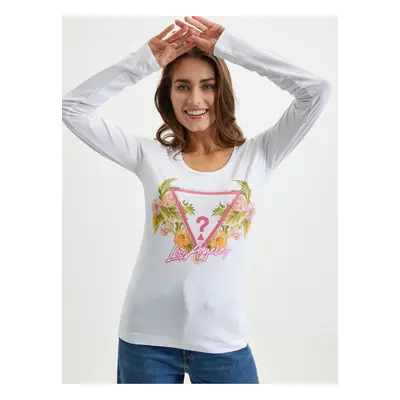 White Ladies Long Sleeve T-Shirt Guess - Women