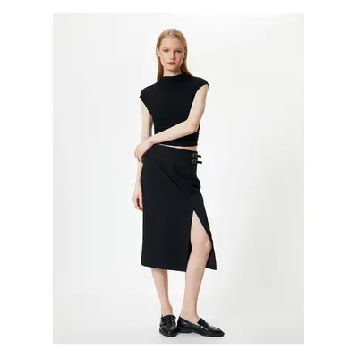 Koton Midi Skirt Slit Detail Buckle Normal Waist