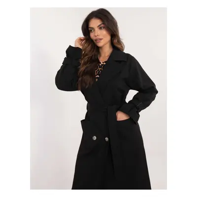 Black double-breasted cotton trench coat