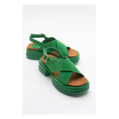 LuviShoes Most Women's Green Suede Genuine Leather Sandals