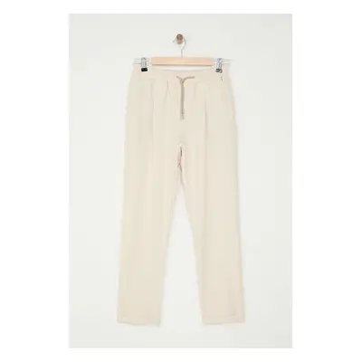 Trendyol Stone Slim Fit Elastic Waist Tied Fabric Woven Trousers