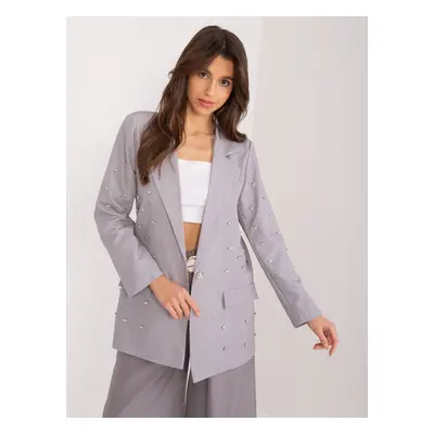 Grey women's blazer with appliqués