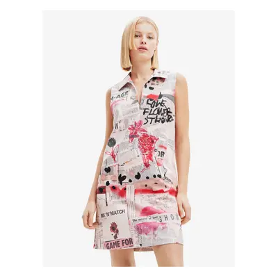 Pink and White Women Patterned Dress Desigual Loa - Women