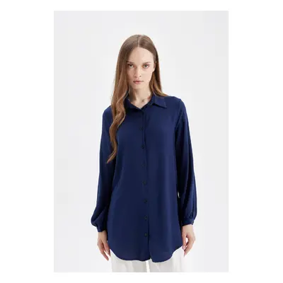 DEFACTO Regular Fit Basic Plain Viscose Long Sleeve Shirt Tunic