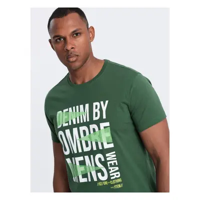 Ombre Men's cotton t-shirt with large inscription - green