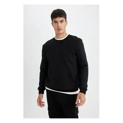 DEFACTO Men's Black Regular Fit Crew Neck Basic Plain Sweatshirt