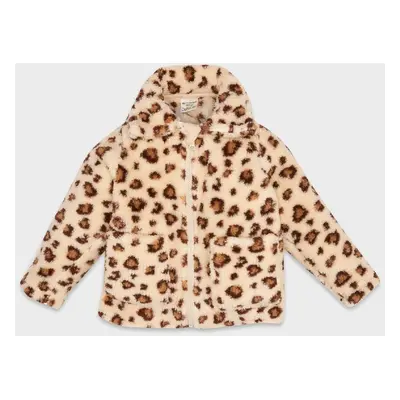 DEFACTO Baby Girl Shirt Collar Zippered Leopard Patterned Welsoft Plush Cardigan