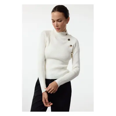 Trendyol Ecru Button Detailed Thin Knit Sweater