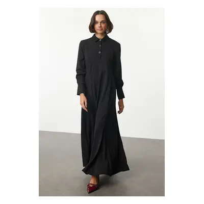 Trendyol Black Flounce Skirt Shirt Collar Button Detail Knitted Dress