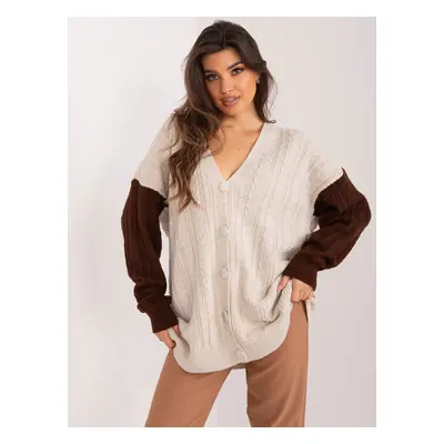 Beige and brown cardigan with a neckline