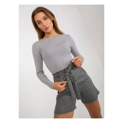 Grey women's elegant striped shorts with tie