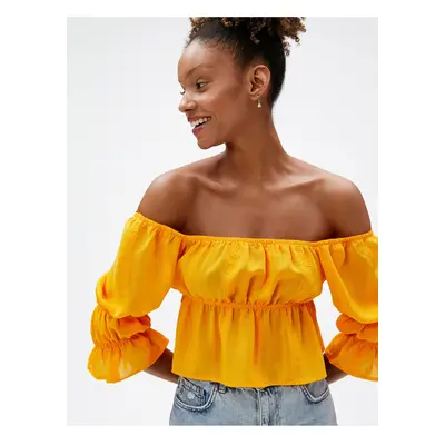 Koton Madonna Collar Blouse Off The Shoulder Gathered Detailed Textured Half Sleeve