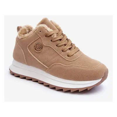 Insulated leather platform sports shoes, dark beige Adite