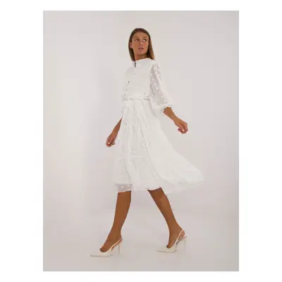 White midi cocktail dress with tie belt