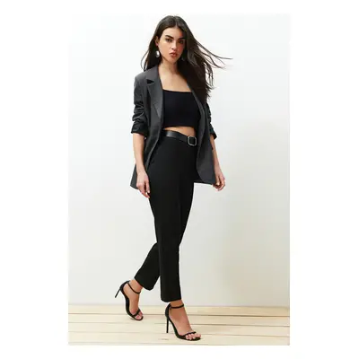 Trendyol Black Belted Cigarette Fitted Woven Trousers