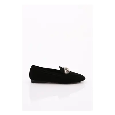 DGN 5001-23y Women's Silver Stone Ballerina Ballerina with Metal Buckle Black Velvet