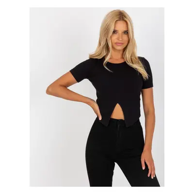 Basic black ribbed short sleeve top from RUE PARIS