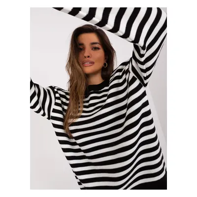 Black and ecru striped oversize sweater