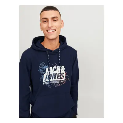 Men's Dark Blue Hoodie Jack & Jones Map - Men's