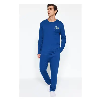 Trendyol Indigo Regular Fit Printed Knitted Pajama Set