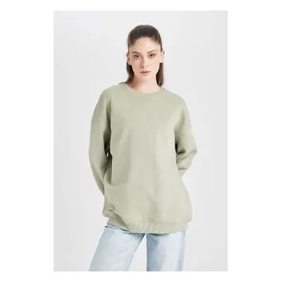 DEFACTO Back to School Oversize Wide Pattern Crew Neck Thick Fabric Basic Plain Sweatshirt