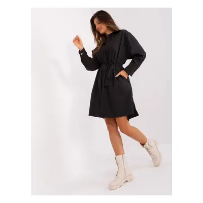 Black shirt dress with belt from ZULUNA