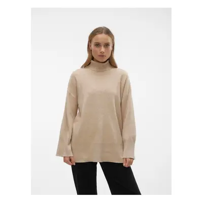 Beige women's turtleneck sweater VERO MODA Goldneedle - Women