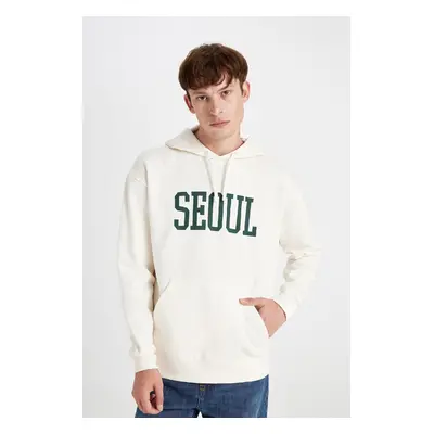 DEFACTO Boxy Fit Hooded Slogan Printed Sweatshirt