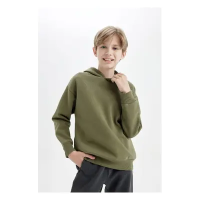 DEFACTO Boy Green Oversize Fit Wide Pattern Text Printed Crew Neck Sweatshirt