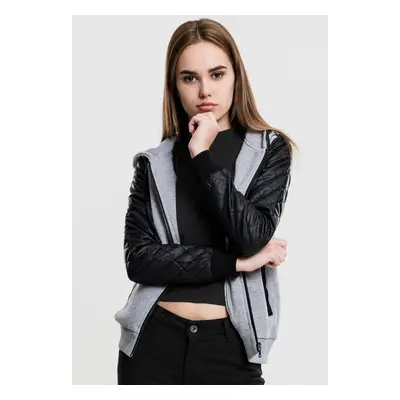 Women's diamond sleeve with zipper hood made of synthetic leather grey/blk