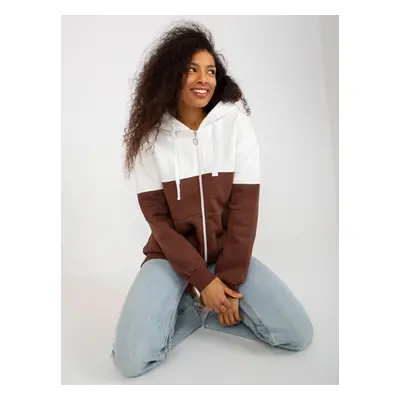 Ecru-brown basic long sweatshirt with zipper