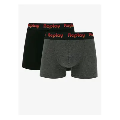 Set of two men's boxers in black and dark grey Replay - Men