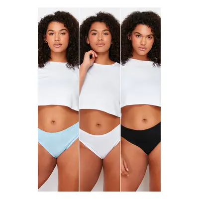 Trendyol Curve Black - White - Blue 5-Pack Plus Size Panties