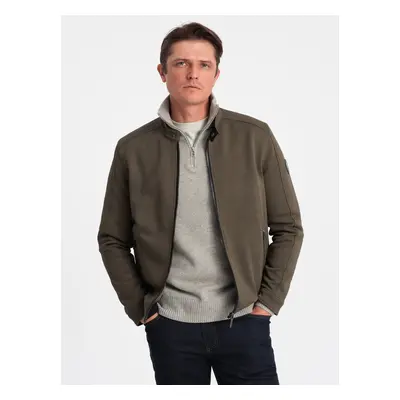 Ombre Men's BIKER jacket in structured fabric - dark olive green