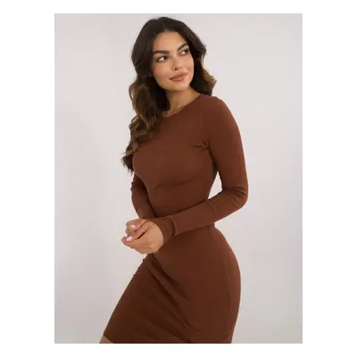 Brown ribbed basic knee-length dress RUE PARIS