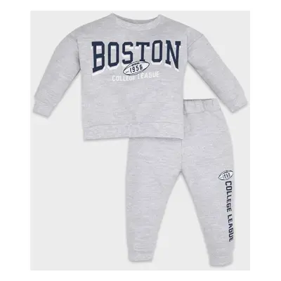 DEFACTO Baby Boy Printed Thessaloniki Fabric Crew Neck Sweatshirt Jogger Tracksuit 2-Piece Set