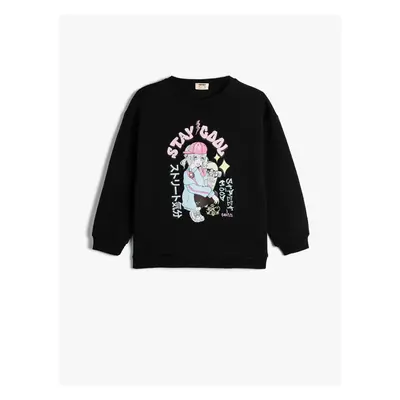 Koton Anime Printed Sweatshirt Crew Neck Raised