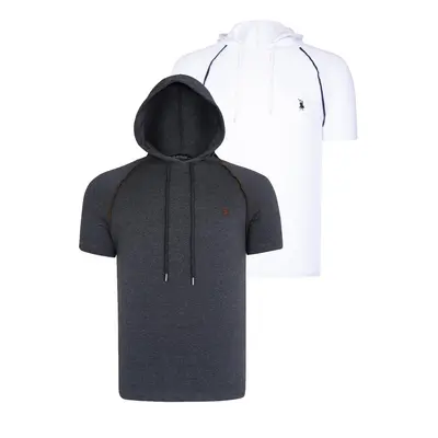 DUAL SET T8570 DEWBERRY HOODED MEN'S T-SHIRT-WHITE-ANTHRACITE