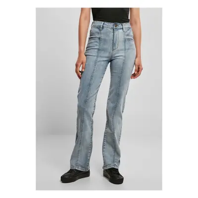 Women's high-waisted jeans with a straight slit - light blue