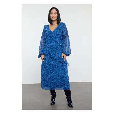 Trendyol Curve Navy Blue Chiffon Woven Plus Size Dress